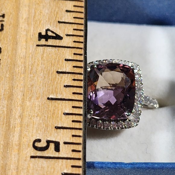 Premium Ametrine & Natural White Zircon Halo ring in Platinum over 925SS 6.15cts - Picture 2 of 6
